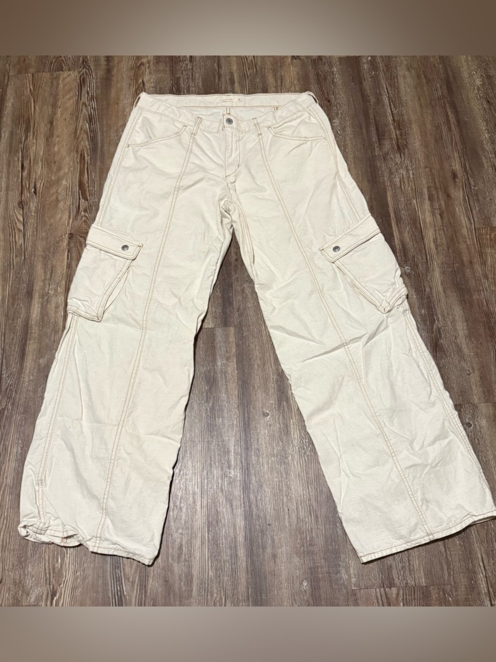 Levi's Superlow Cargo Pants Women's 31 Linen Blend Baggy High Rise in Off White